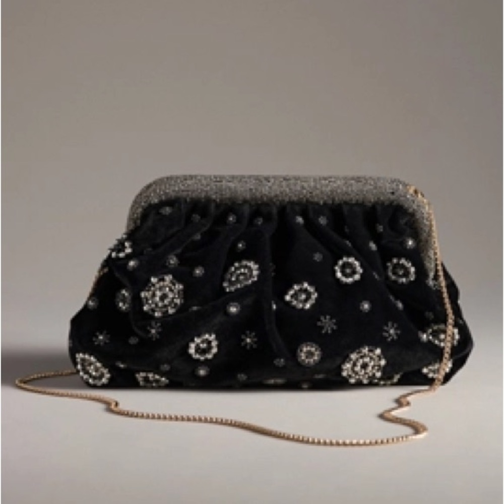 Anthropologie Studded Embellished Velvet Clutch